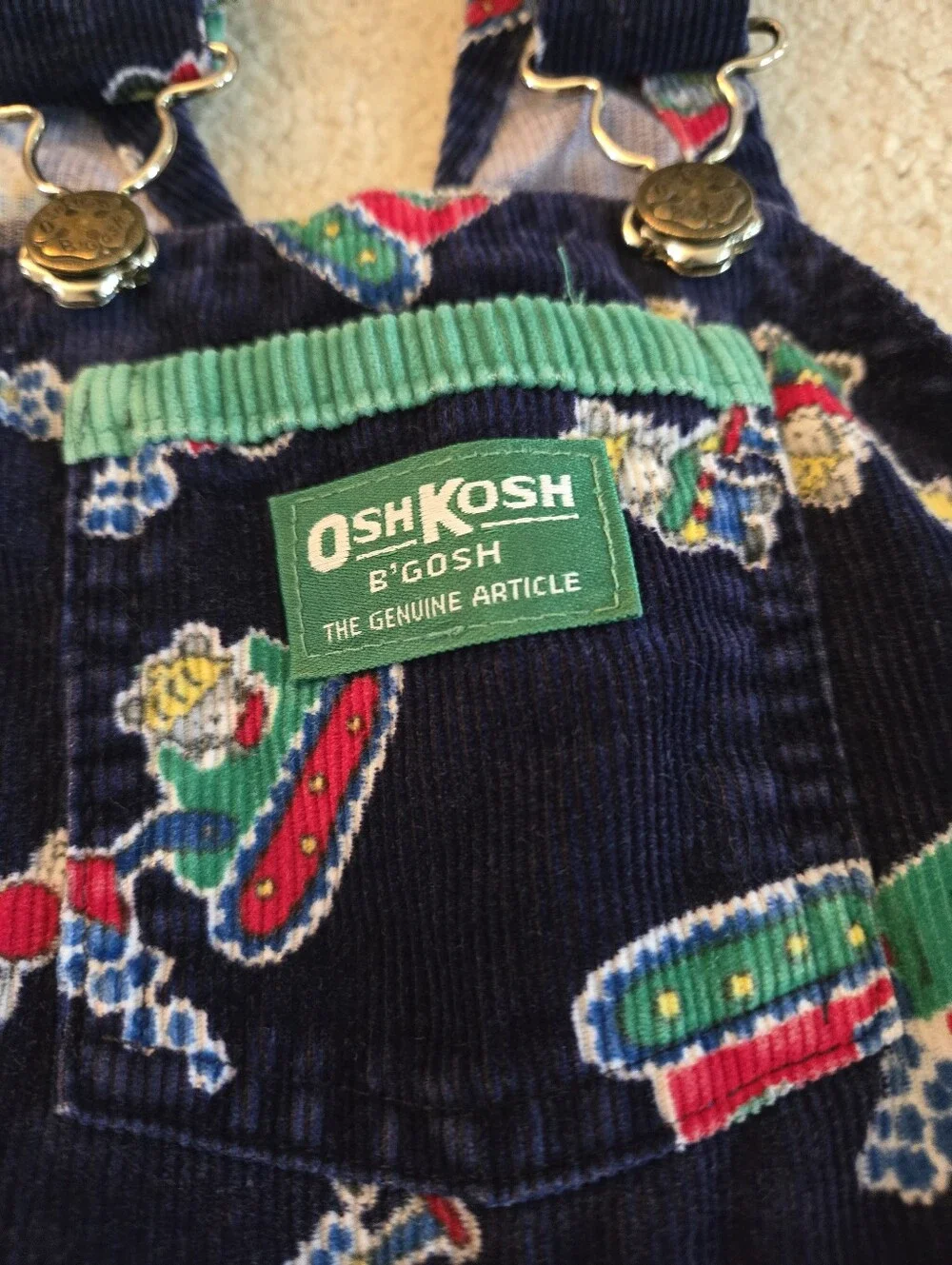 RARE Vintage 1990s Oshgosh B'gosh Blue Patterned Mice At Work Corduroy Overalls